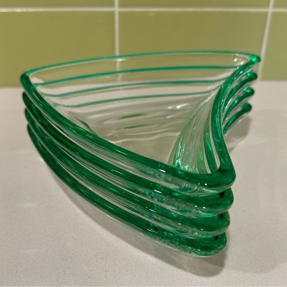 Vintage Green Flashed Edge Boomerang Glass Dishes — Set of 4 - Picture 9 of 9